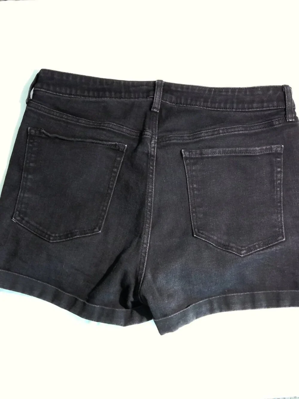 High waisted black rolled cuff jean shorts
